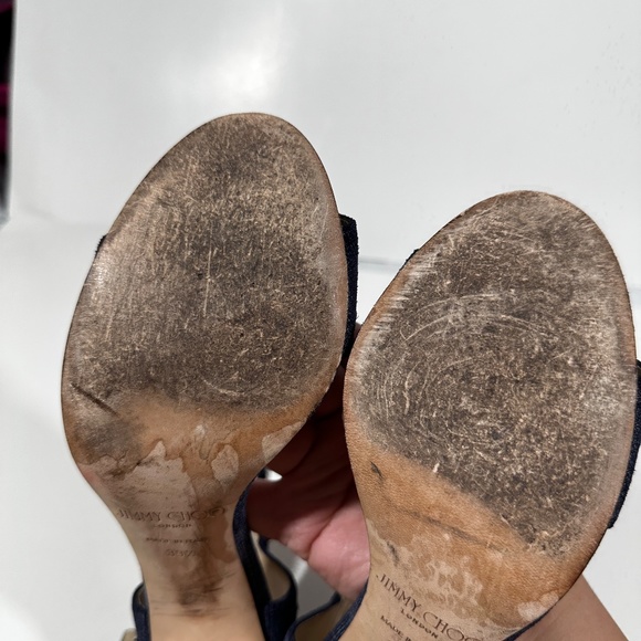 Jimmy Choo [ Women‎ 39.5 ] Denim Blue Studded Strappy Ankle Strap Heels - Picture 11 of 14